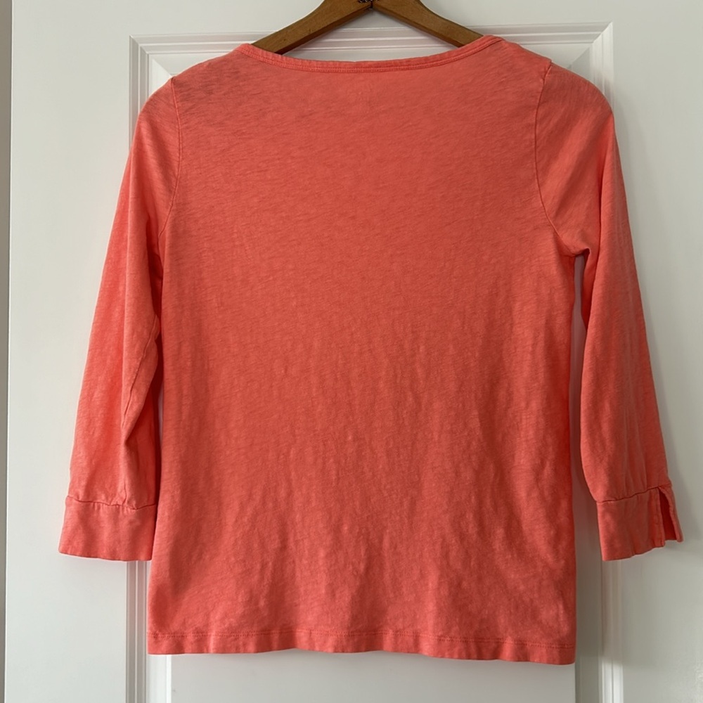 J Crew Slub Tee w Vented 3/4 Sleeves. Peach  Color Size S w MEASUREMENTS Cotton - Picture 5 of 9